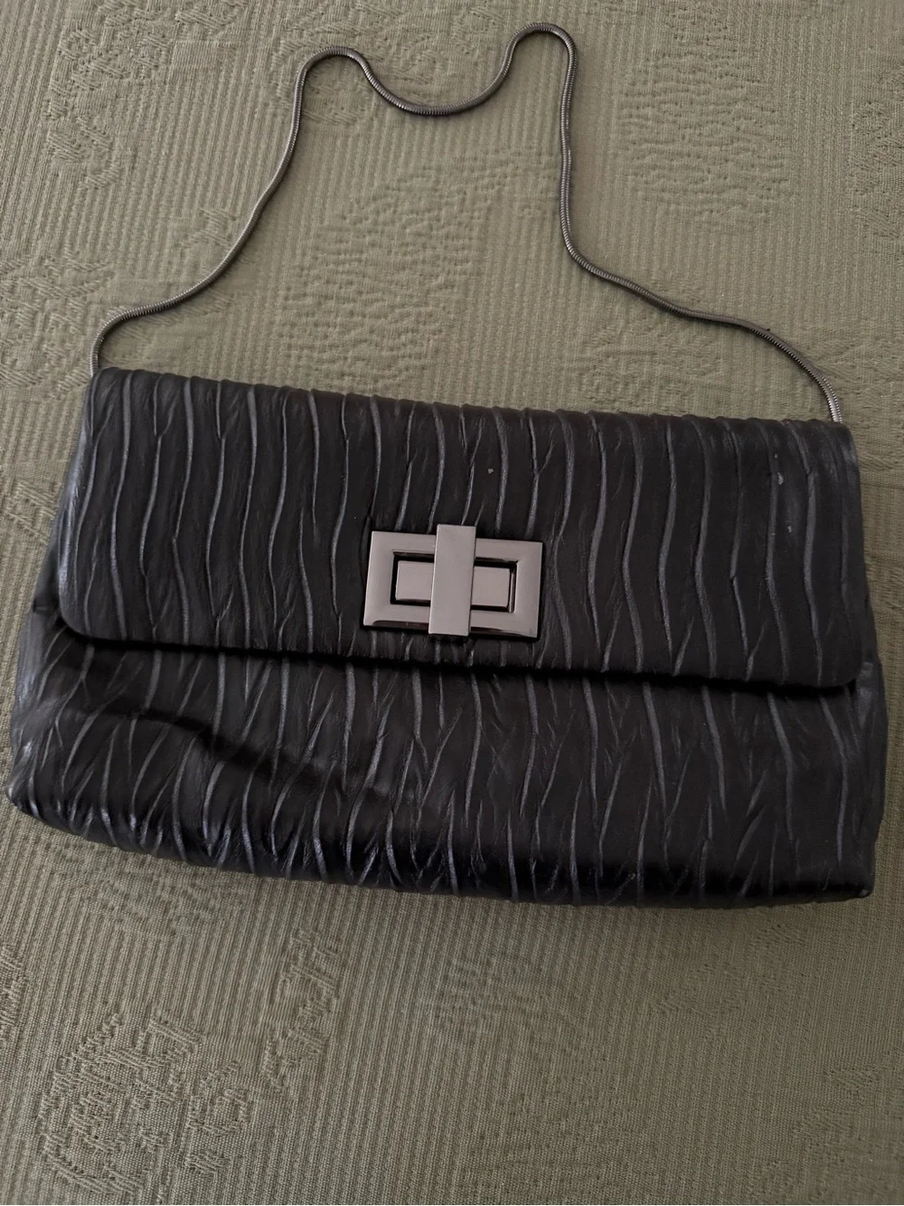 Kate Landry Dark Grey Textured Chain-Handle Clutch
